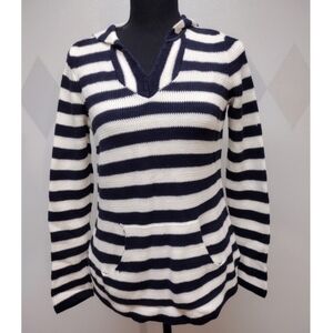 Talbots navy striped hooded sweater